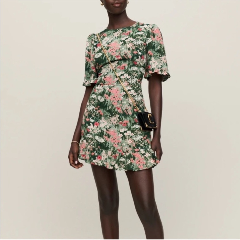 Reformation Alaina Dress In Bohemia Floral Green Pink Size 4